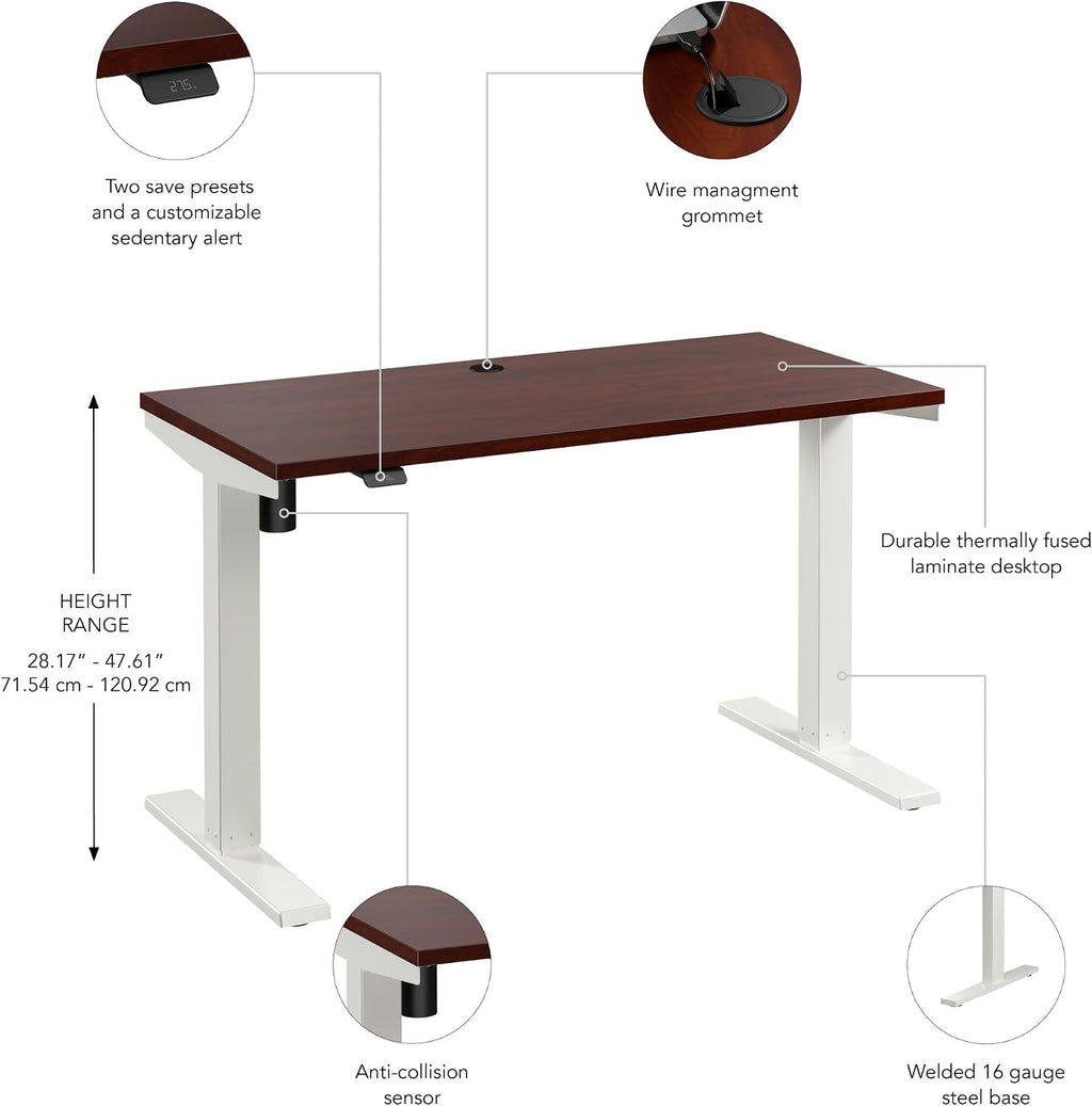 Bush Business Furniture 48-inch Electric Height Adjustable Standing Desk, Ergonomic Sit-Stand Computer Table for Home and Professional Office, Move 40 Series, Hansen Cherry with White Base