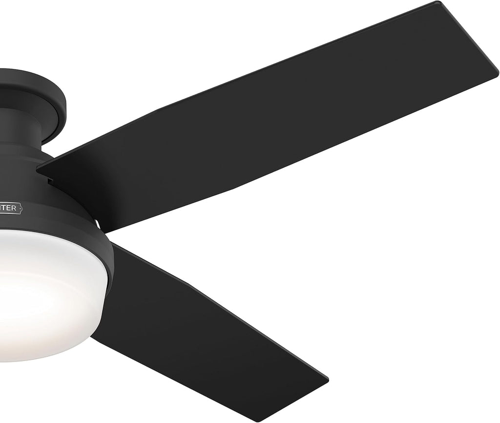 Hunter Fan 52 Inch Low Profile Matte Black Finish Indoor Ceiling Fan With LED Light Kit and Remote Control (Renewed)
