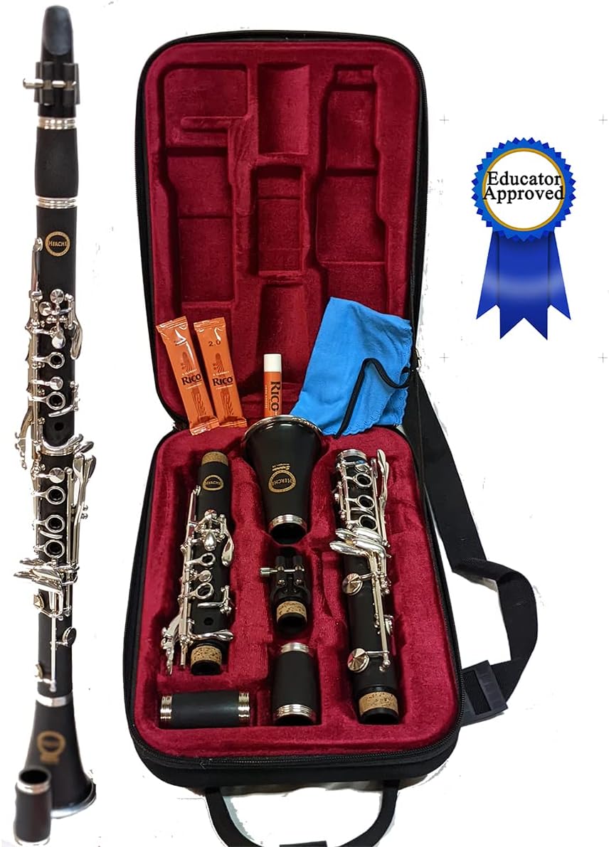 Herche Clarinet Bb Superior X5 - Upgraded - Educator Approved - Intermediate - ABS Resin - Silver-Plated Nickel-Silver Keys - Free Service Plan