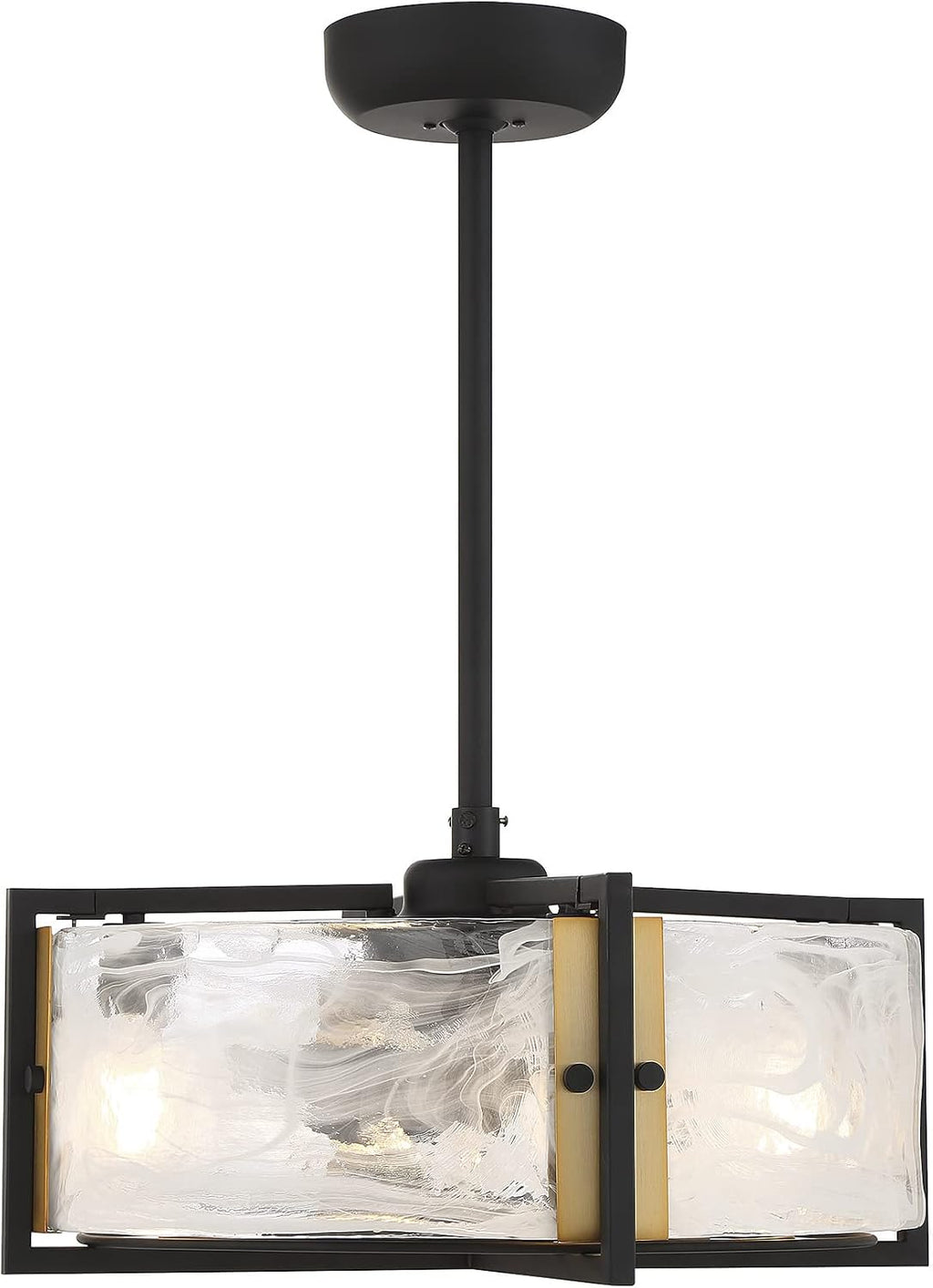 Savoy House 24-FD-1698-143 Hayward Modern Strie Piastra Glass Drum Fandelier Ceiling Fan with LED Lights, 15' H x 23' W, Matte Black & Warm Brass Accents