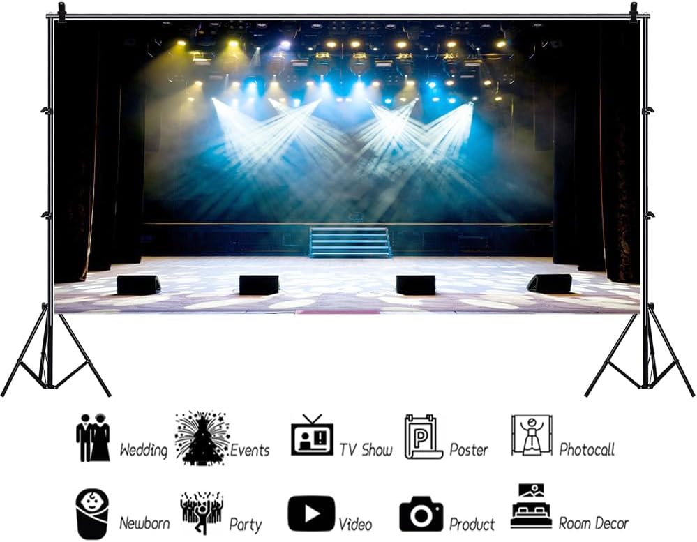 Leyiyi 20x10ft Luxury Stage Spotlight Backdrop Concert Live Platform Banner Vintage Curtain Celebrity Background Drama Music Show Kids Birthday Adults Vlogger Portrait Studio Prop Vinyl Wallpaper