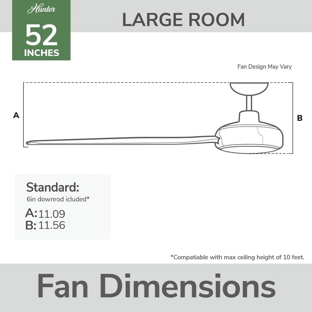 Hunter Fan Outdoor or Indoor Ceiling Fan, 52 in White Ceiling Fan with Light and Remote for Patios, Living Room, Bedroom, Porch, Garage, 3 Blades (Renewed)