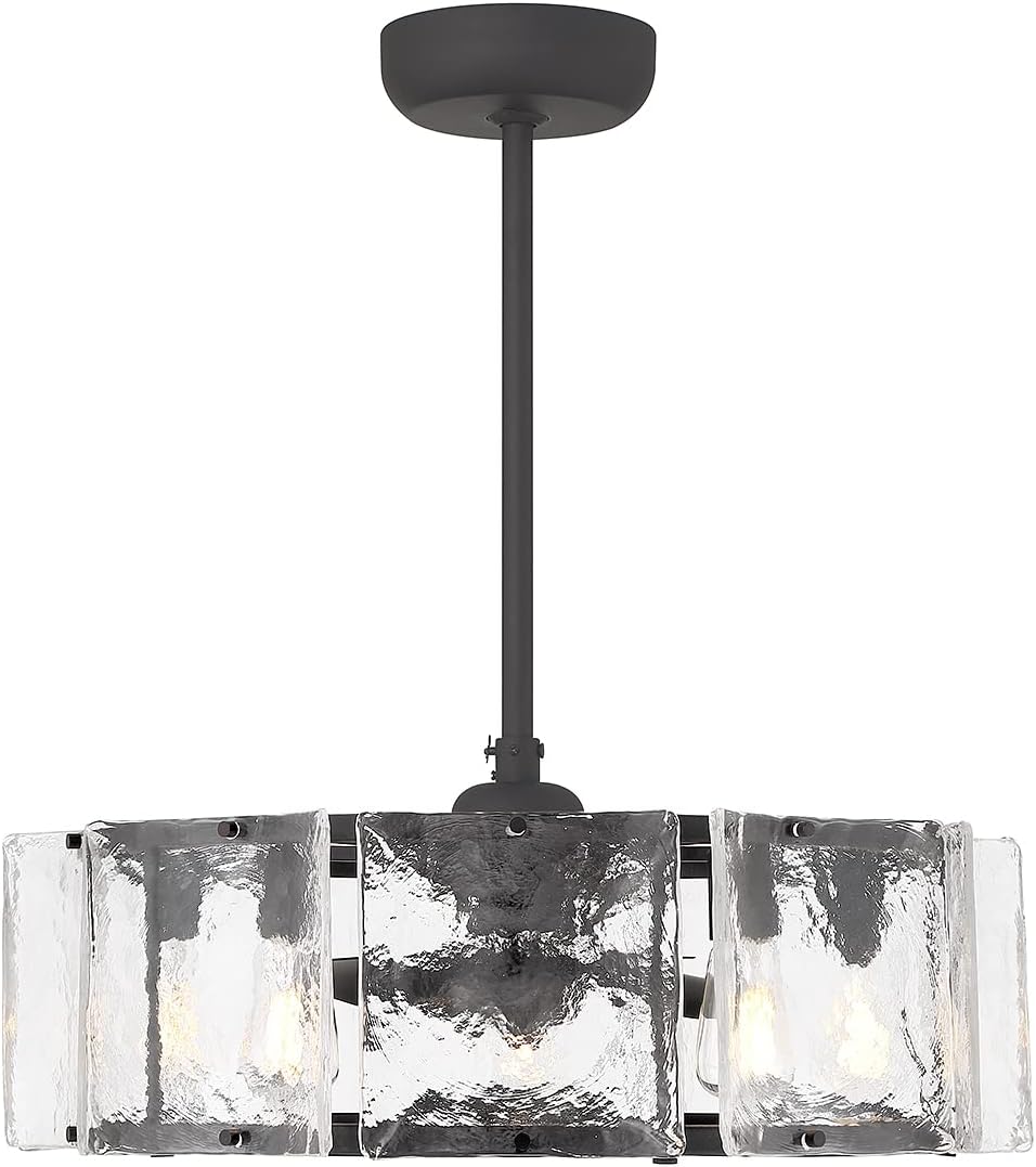 Savoy House 27-FD-8201-89 Genry Coastal Clear Water Piastra Glass Drum Fandelier Ceiling Fan with LED Light and Remote, 17' H x 27' W, Matte Black