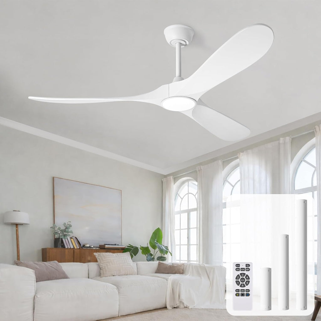 heimo 60 Inch White Ceiling Fan with Light and Remote, Wood Outdoor Ceiling Fans with Lights Dimmable for Bedroom Living Dining Room Patios Garage Gazebo Farmhouse Big Dc Reversible Fan