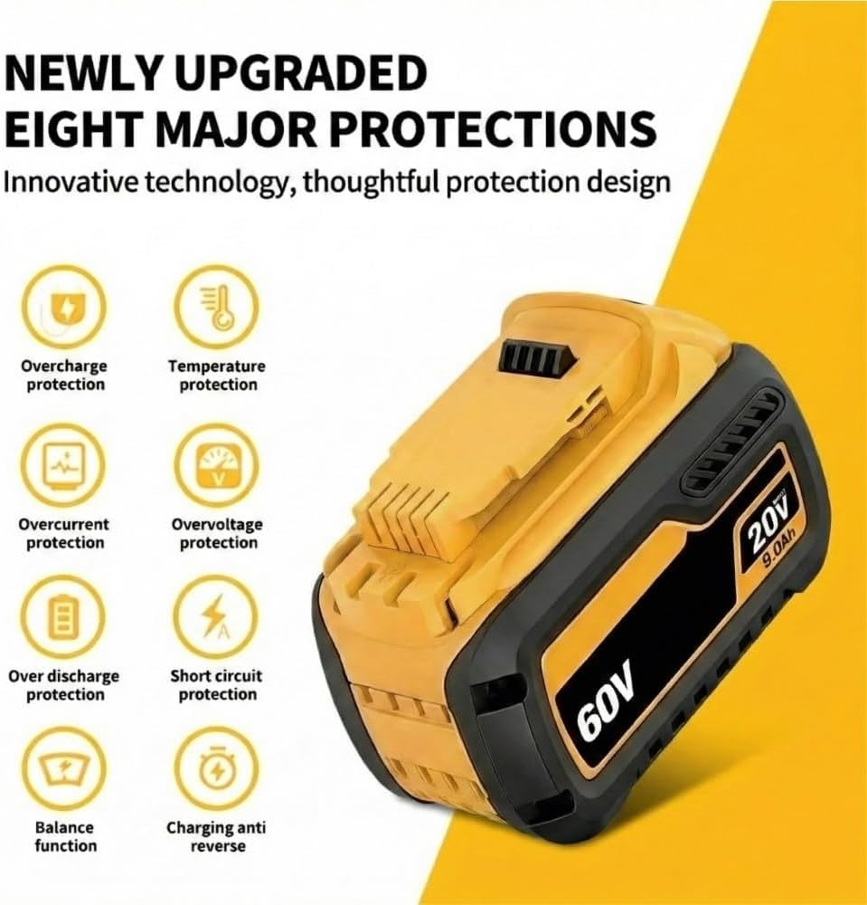 20V/60V Replacement Lithium-Ion High Battery Compatible With Dewalt DCB200 DCB204 DCB612 DCB206 Drill Cordless Power Reciprocating Saw Tool Packs(2pcs 9AH)