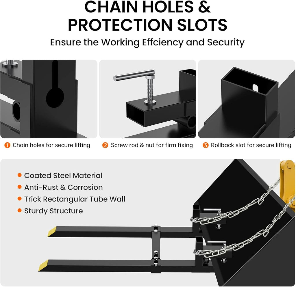 Takywep 60' Pallet Forks, Heavy Duty Clamp on Pallet Fork with 4000 lbs Capacity ＆ Adjustable Stabilizer Bar, Tractor Bucket Forks, Front Loader Fork, Fork Attachment for Skid Steer Loader Bucket