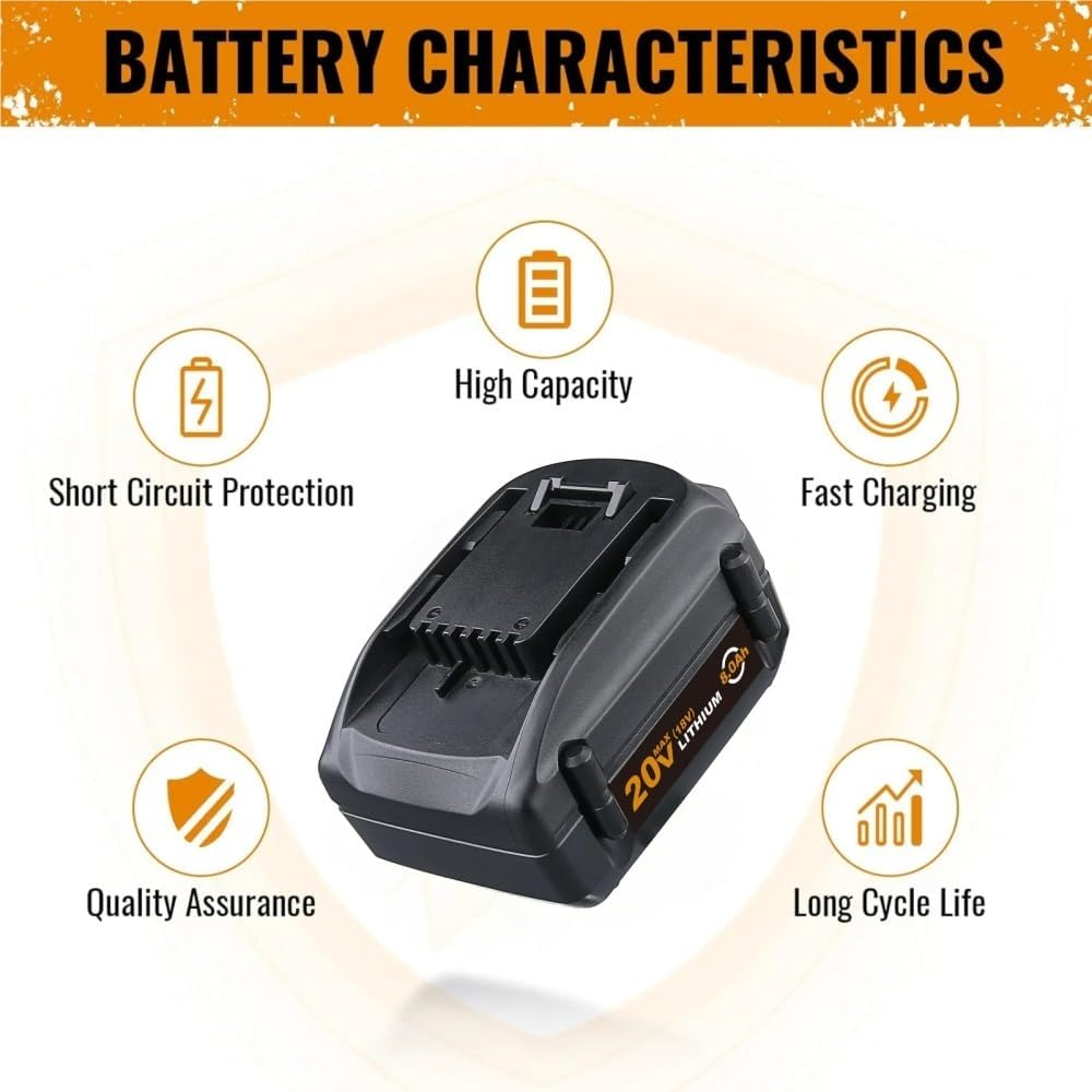 20V Replacement Lithium-Ion Battery Compatible With Worx WA3520 WG151 WA3575 WA3512 Cordless Power Drill Angle Grinder Reciprocating Saw Tool Packs(2PCS 8.0Ah)