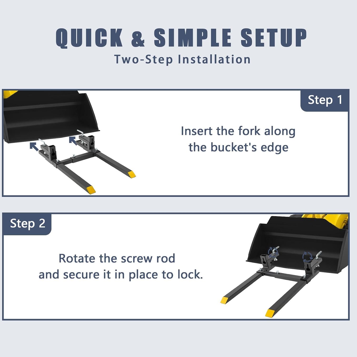60' 2000LB Pallet Forks with Adjustable Stabilizer Bar, 17' to 33' W and 3/8' Tractor Bucket Hooks, Heavy Duty Front Loader Forks for Skid Steer, Clamp On Tractor Bucket Forks,Loader Bucket