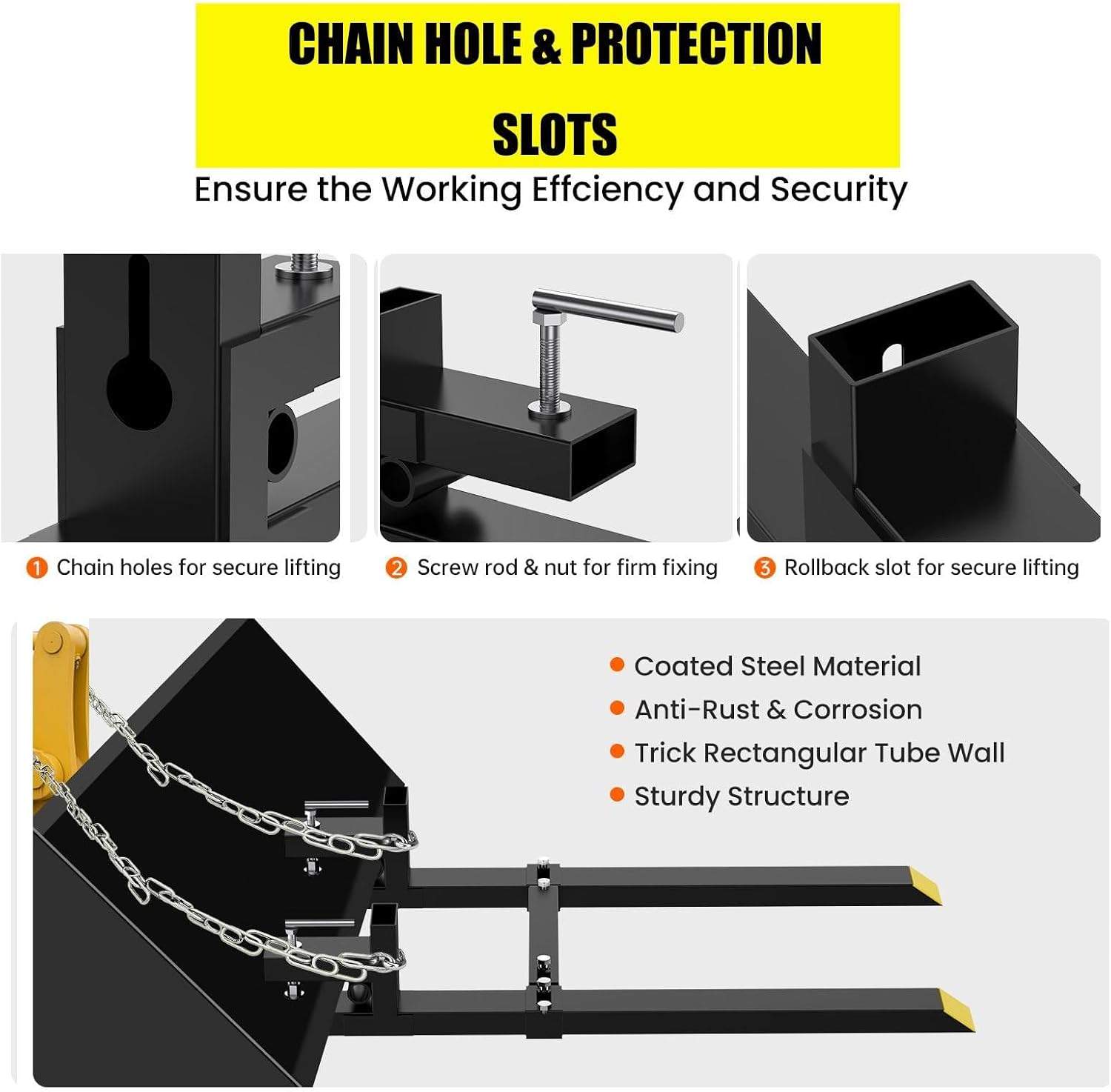 GarveeLife Pallet Forks 60 in 4000 LBS Max, Clamp On Tractor Bucket Forks With Adjustable Stabilizer Bar, Heavy Duty Front Loader Forks, Fork Attachment for Skid Steer, Loader Bucket