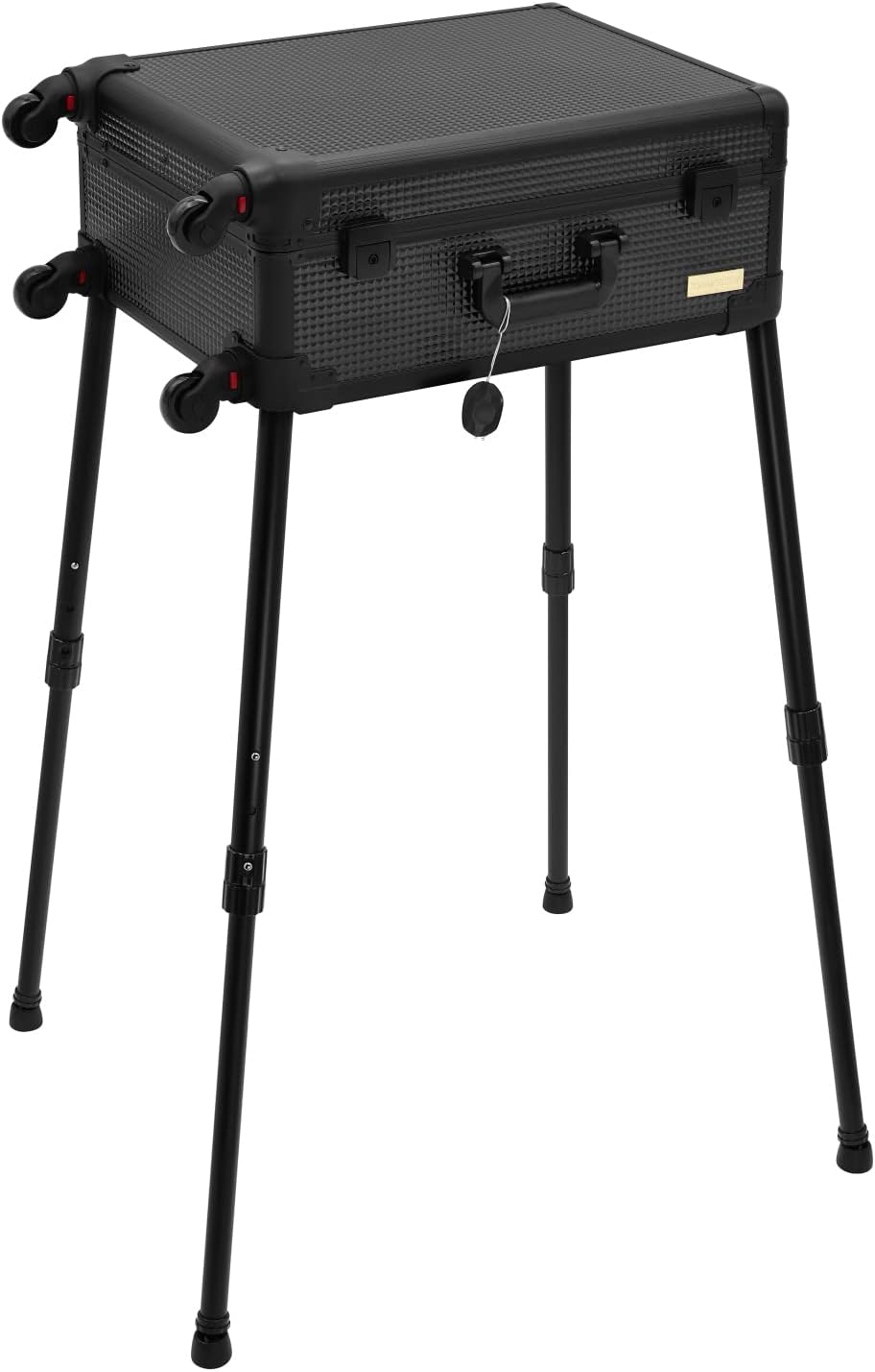 Aluminum Trolley Makeup Train Case with LED Lights Professional Cosmetic Organizer Studio with Speaker, Wheels and Stands Rolling Lighted Makeup Vanity Station for Travel (Black)