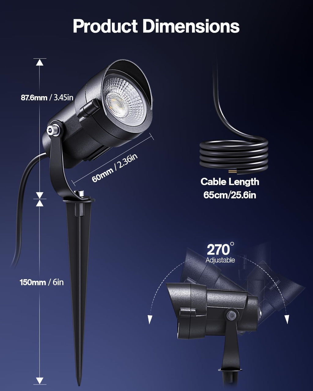 HIBOITEC Spotlights Low Voltage Landscape Lighting with Connectors 7W 2700K Landscape Lights Kit 12-24V AC/DC IP65 Waterproof for House Yard Trees Garden Outdoor 6 Packs