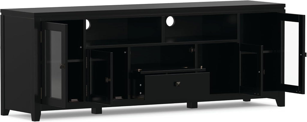 SIMPLIHOME Cosmopolitan TV Stand - 72 inch Wide Solid Wood Media Console in Black, Contemporary Entertainment Center for Living Room for TVs up to 80 Inches with Drawers and Cable Management
