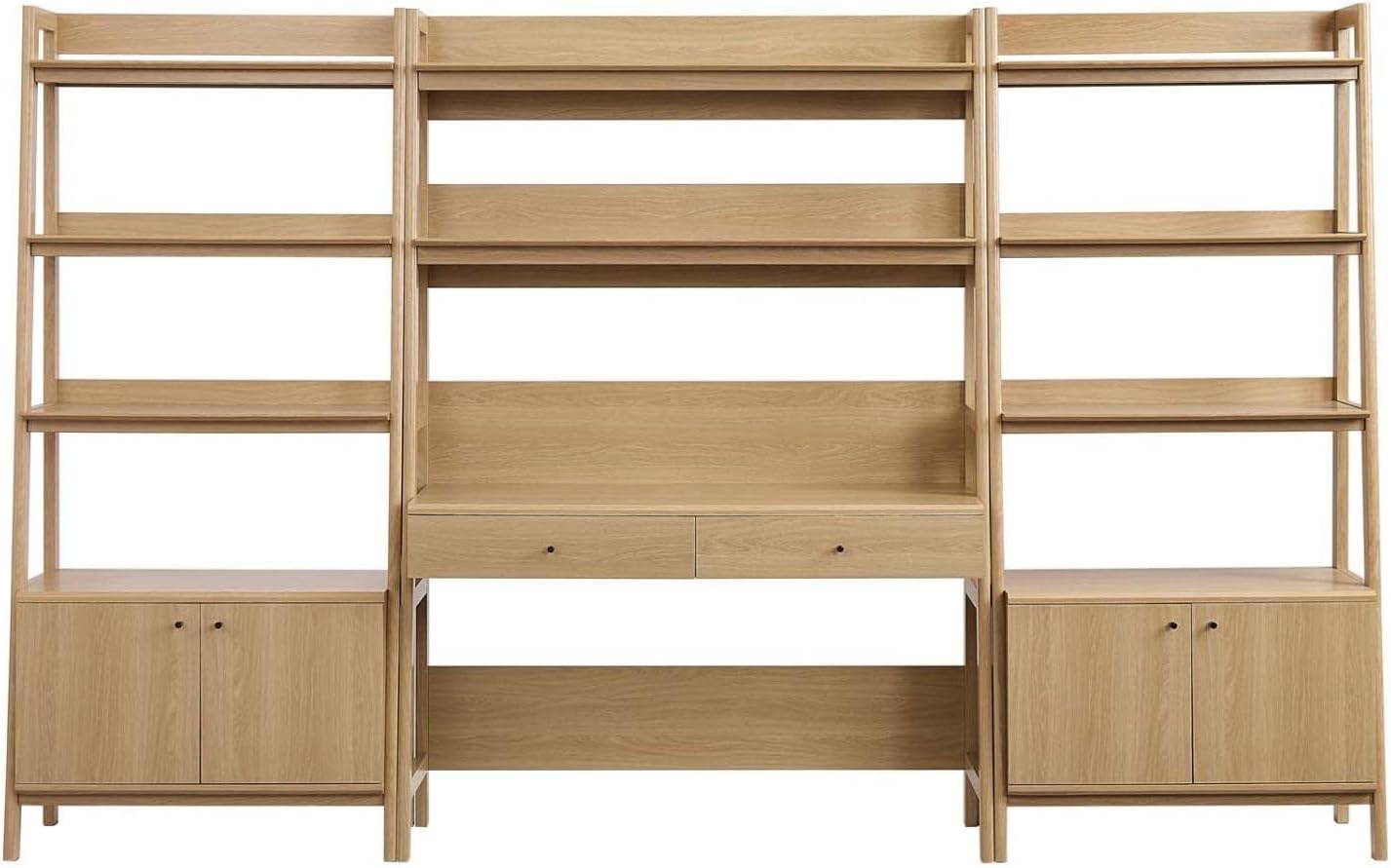 Modway 3-Piece Home Office Desk and Bookshelf Display Case in Oak
