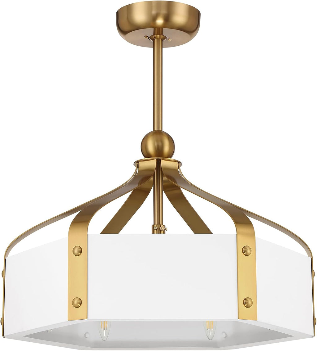Savoy House Sheffield 14 in. Indoor White with Warm Brass Accents Ceiling Fan Dallier with LED Bulbs 26-FD-7806-142