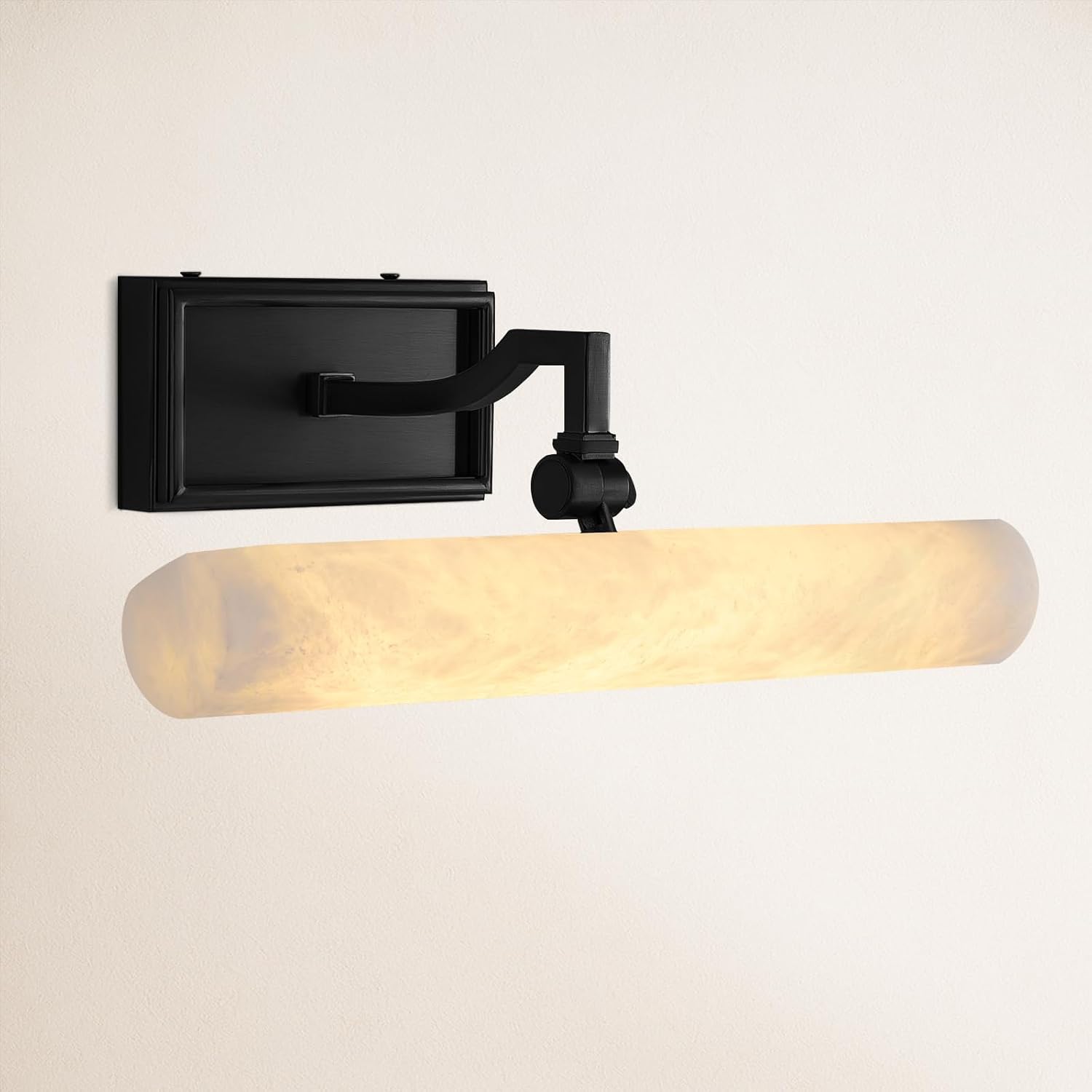 Alabaster Picture Light Hardwired, 12' Matte Black Art Light for Wall & Paintings, Real Spanish Marble Picture Frame Light, Dimmable LED Gallery Lighting, Bathroom Vanity Light Accent for Mirror Use
