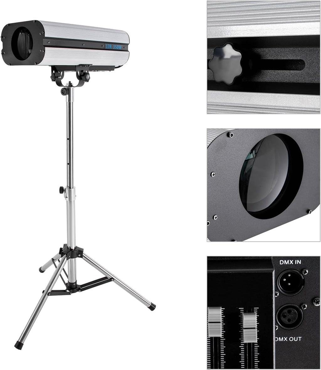 350W Stage Spotlight, LED Spotlight Follow Spot Light Manual Control Stage Light Adjustable Aperture DJ Wash Light with Stand, Professional Performance Lights for Party Disco Wedding