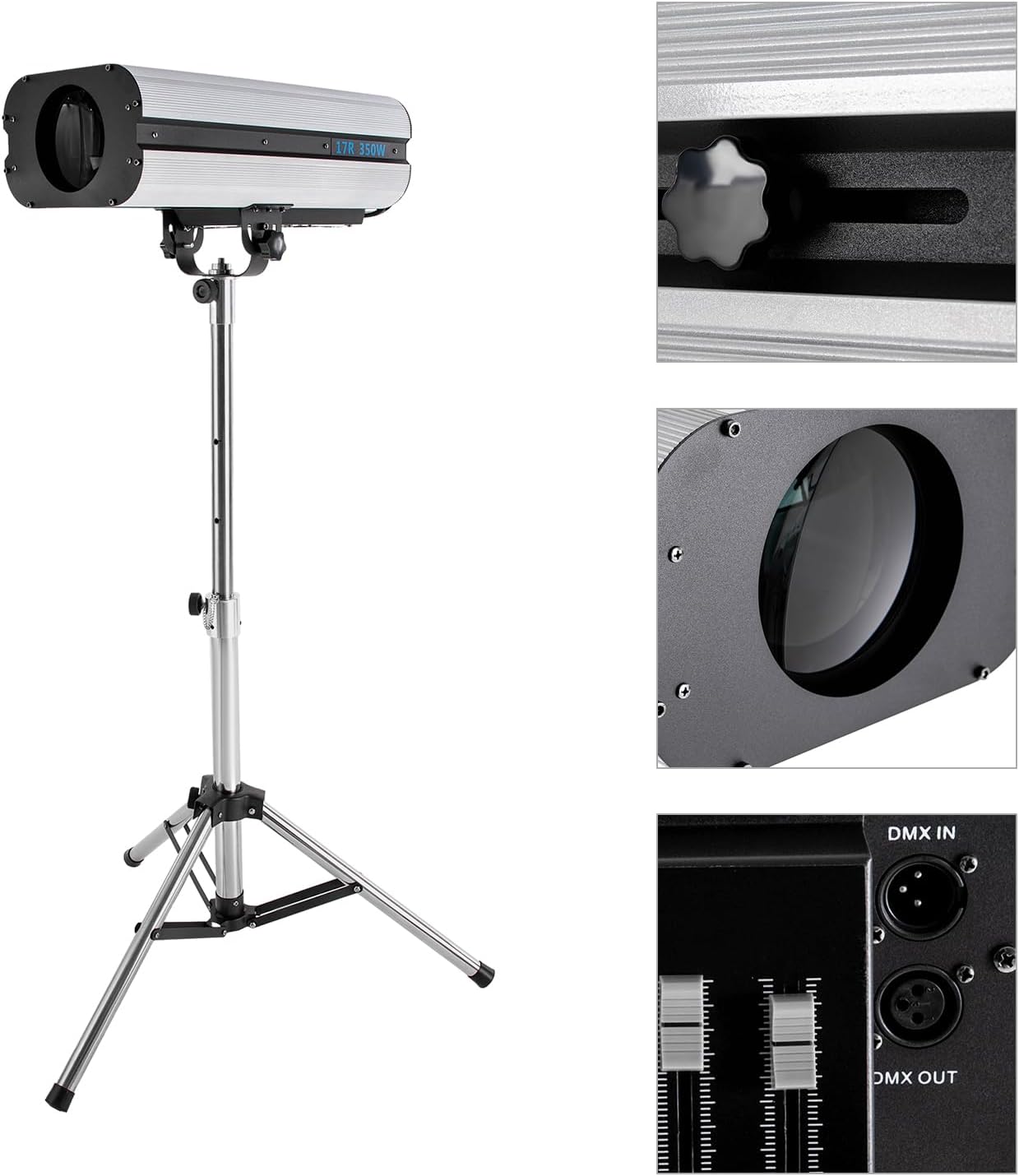 350W Stage Spotlight, LED Spotlight Follow Spot Light Manual Control Stage Light Adjustable Aperture DJ Wash Light with Stand, Professional Performance Lights for Party Disco Wedding