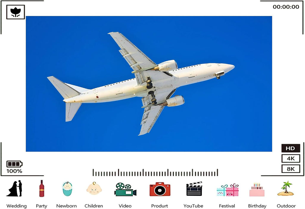 Trykid 20x10ft White Commercial Airplane Backdrop Clear Blue Sky Landing Gear Down Photography Background Home Wall Decor Travel Theme Party Decoration Photo Booth Prop Fabric