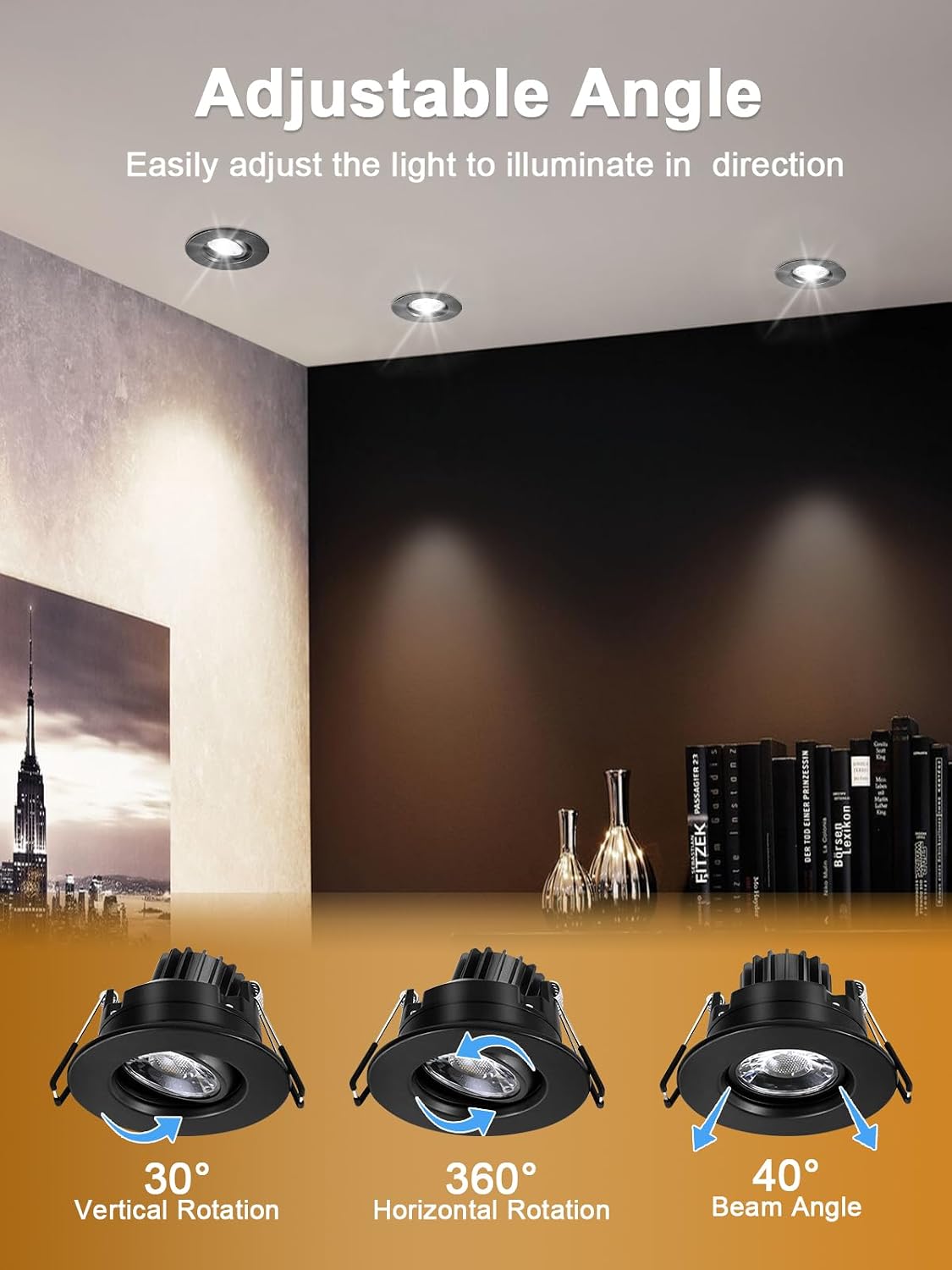 POPANU Premium 3-Inch Gimbal LED Recessed Light Canless Downlight Rotatable Spotlight with Junction Box, Eyeball Ceilling Potlight, Dimmable, 8W 5CCT Adjustable, Black Round Trim, 12 Pack