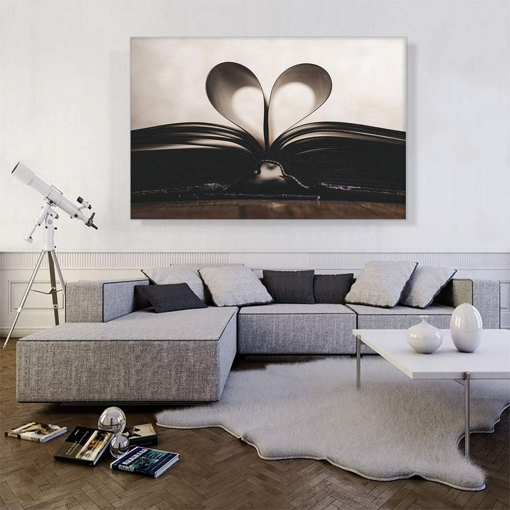 ARTCANVAS Book Heart Page Home decor Canvas Art Print Stretched Framed Painting Picture Poster Giclee Wall Decor - 60' x 40' (1.50' Deep)