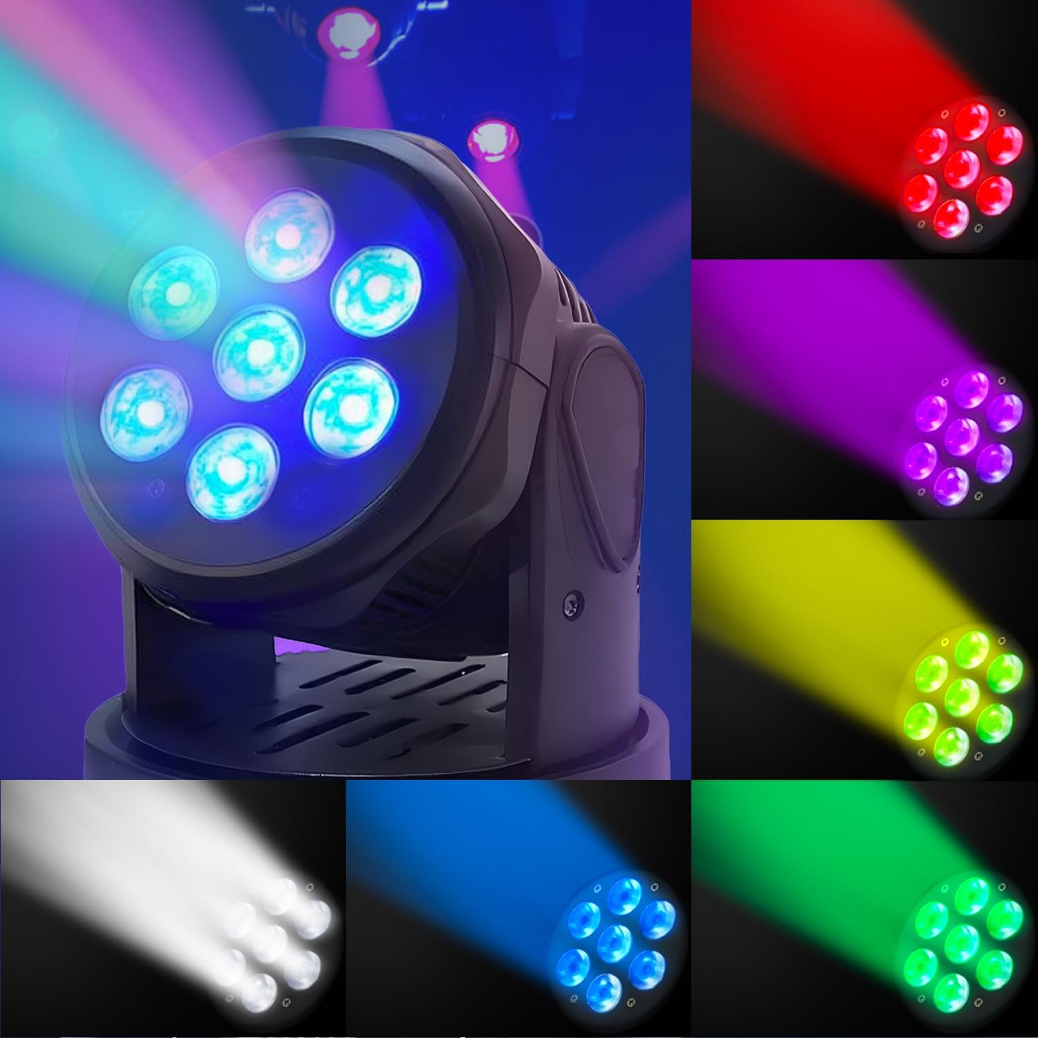 Moving Head Light 7x10W, RGBW Stage Lightin with Remote Control, DMX 512 Strobe, LED Beam Spotlight 9/14 CH, for DJ Disco Wedding Bar Christmas Halloween Party Church (2 Pack)