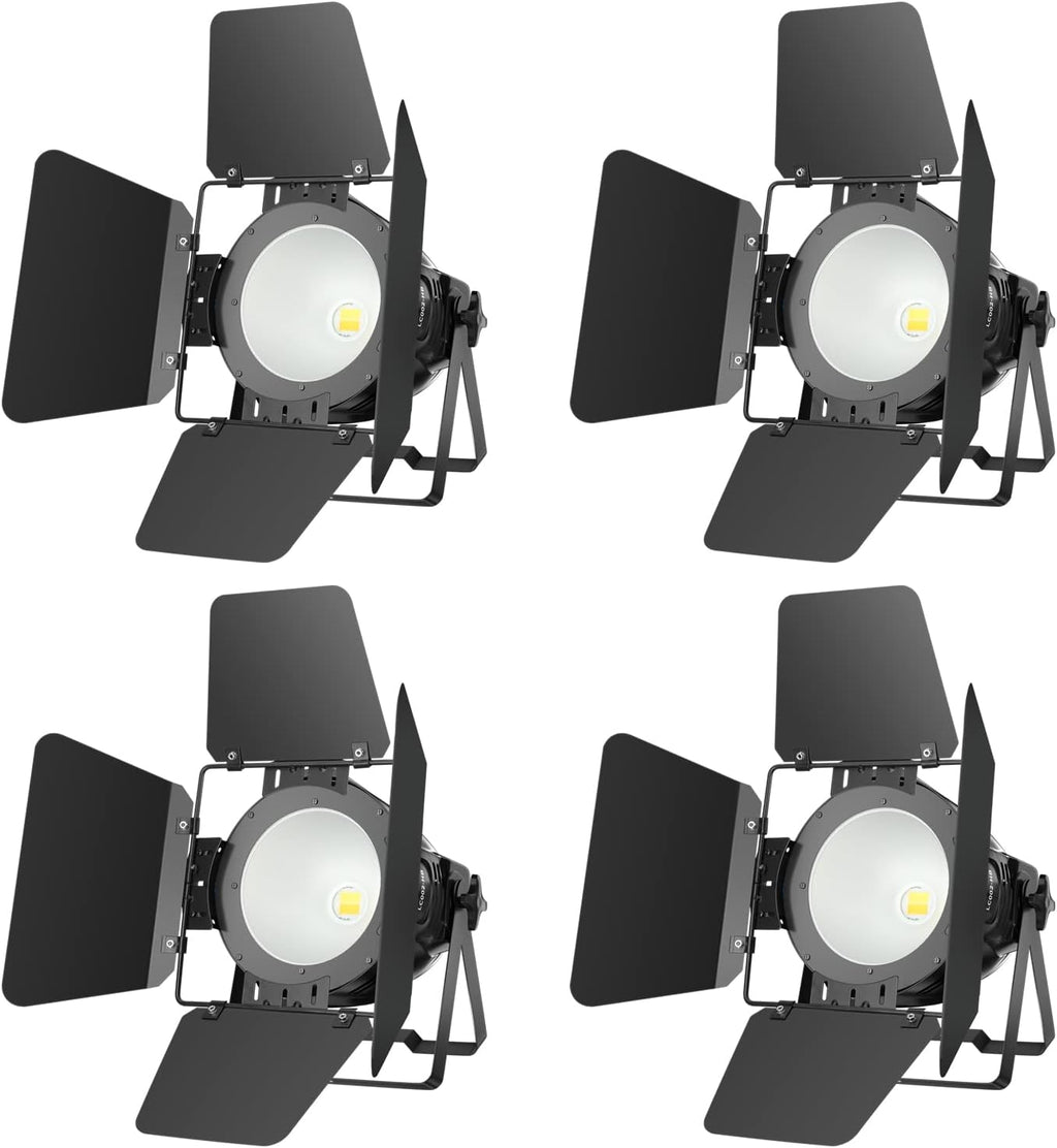 BETOPPER Stage Spotlights with/Barn Door, 200W COB Stage Lights, Warm & Cold White LED DMX Lights, Master-Slave Spot Light Strobe Lighting, Fresnel Light for Church Wedding Theater Photo Studio(4)