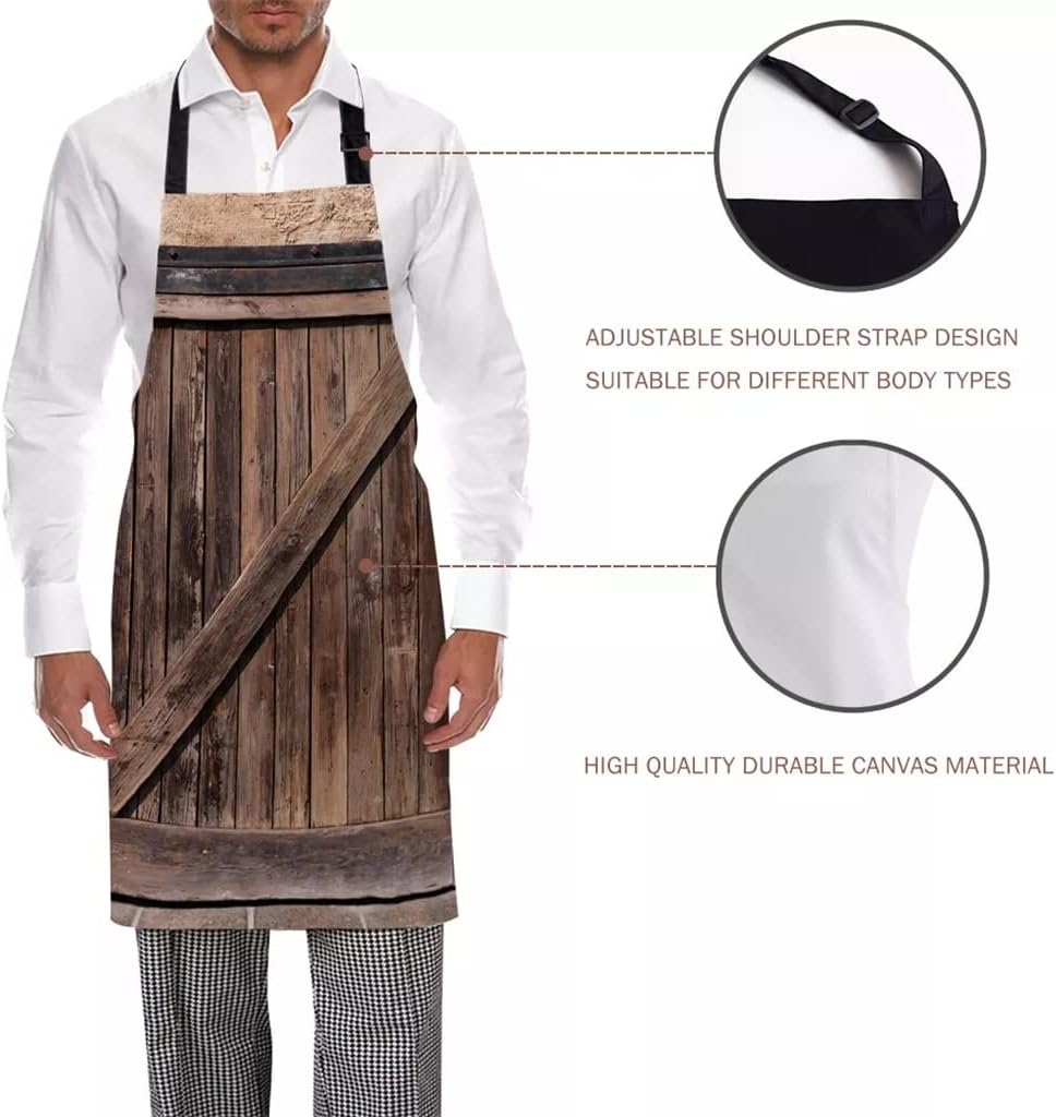 Old Wooden Doors Aprons for Women Men Kid Cooking Baking Apron Kitchen Utility Equipment Accessories
