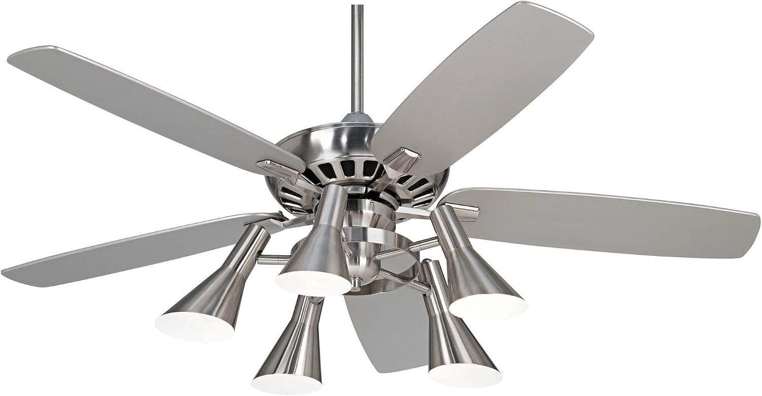 Casa Vieja 52' Journey Modern Industrial Indoor Ceiling Fan with Light Kit LED Dimmable Remote Control Brushed Nickel Blade 5-Light for House Bedroom Living Room Home Kitchen Dining Office