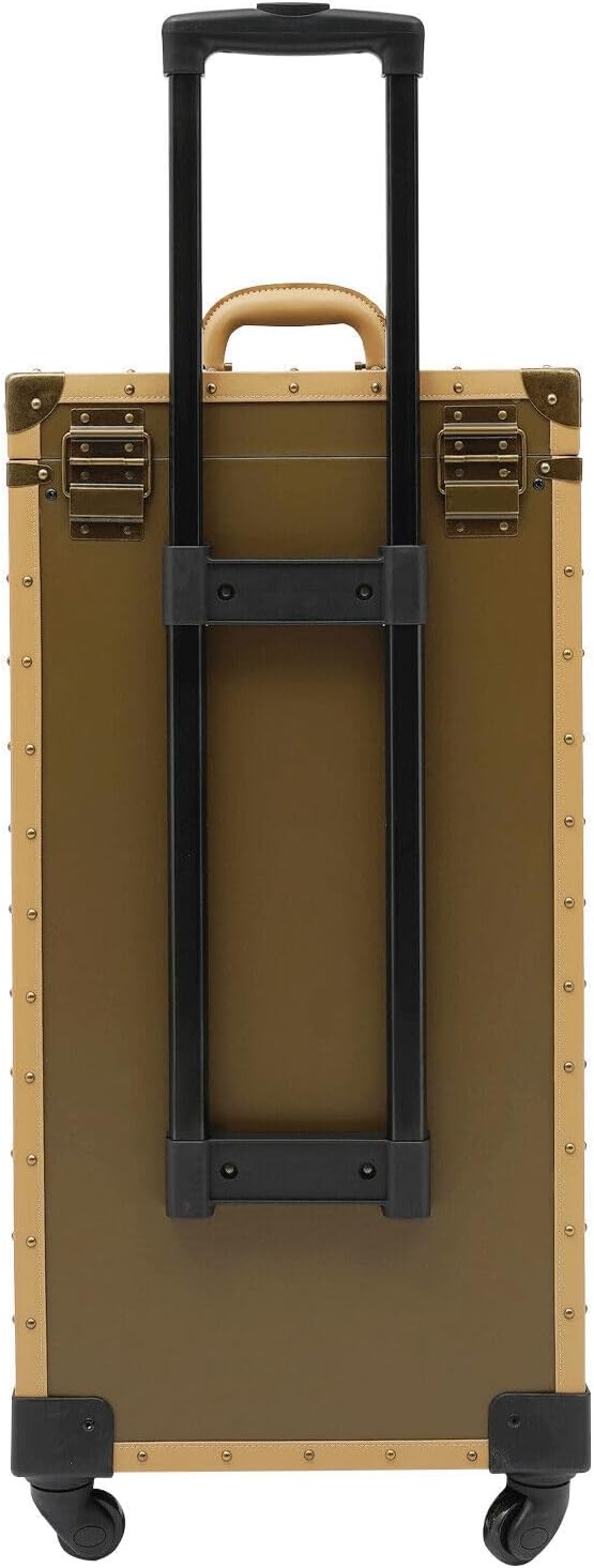 Rolling Makeup Case, Cosmetic Organizer Trolley Train Case with Keys, Large Storage Swivel Wheels Salon Barber Traveling Trunk for Make Up Hairstylists Nail Tech (Gold with 2Keys)
