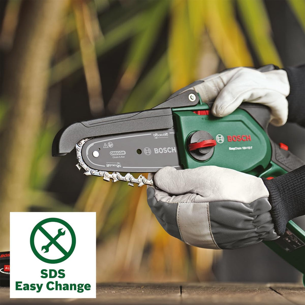 Bosch Home and Garden Cordless Compact Pruner Saw EasyChain 18V-15-7 (for Cutting Through Wood; 18 Volt System; Chain Speed: 6.95m/s; Without Battery)