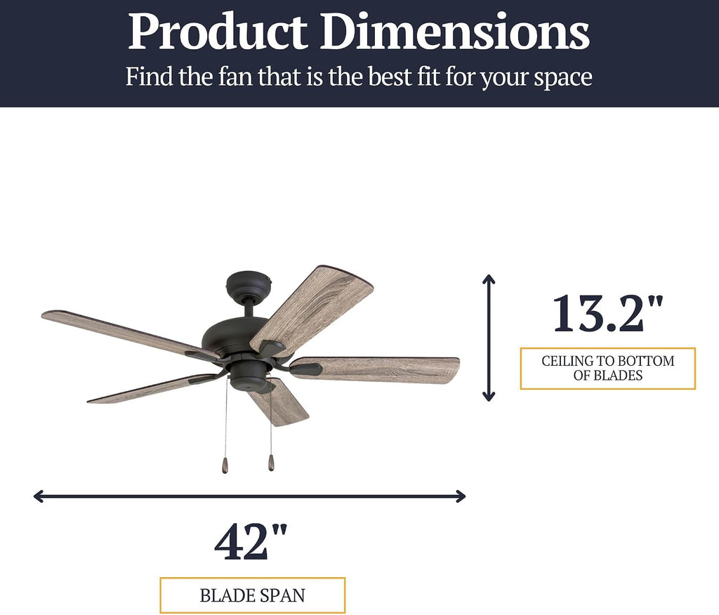 Prominence Home Russwood, 42 Inch Farmhouse Ceiling Fan with No Light, Remote Control, Three Mounting Options, 5 Dual Finish Blades, Reversible Motor - 50751-01 (Bronze)