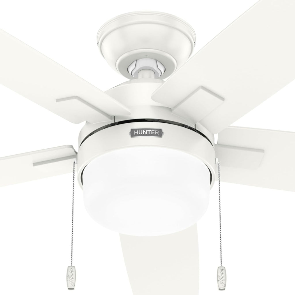 Hunter Fan 52 Inch Fresh White Indoor Ceiling fan with LED Light and Pull Chain for Bedroom, Living Room, Office, Basement, Kitchen, Dining Room (Renewed), CC5C27C73