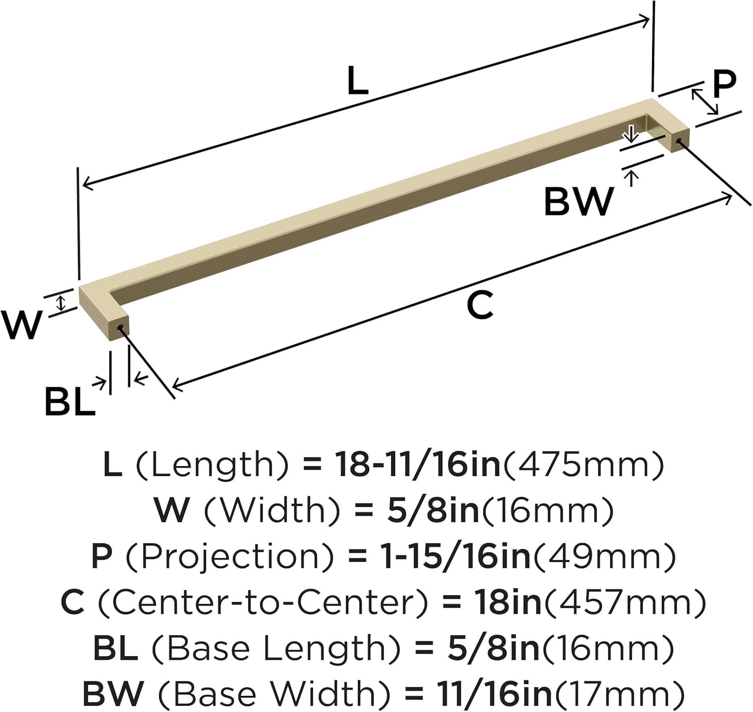 Amerock BP54046BBZ | Golden Champagne Appliance Pull | 18 inch (457 mm) Center-to-Center Cabinet Handle | Monument | Furniture Hardware