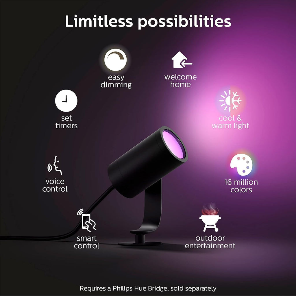Philips Hue Lily Outdoor Smart Spotlight Base Kit, 3 Pack, White and Color Ambiance LED Walkway Lights, Low Voltage Landscape Lighting, Requires Bridge, Control with App & Voice, Weatherproof
