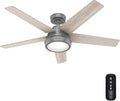 Hunter Fan 52 inch Casual Matte Silver Indoor Ceiling Fan with Lights and Remote Control for Bedroom, Living Room/Family Room, Dining Room, Kitchen, Office (Renewed)