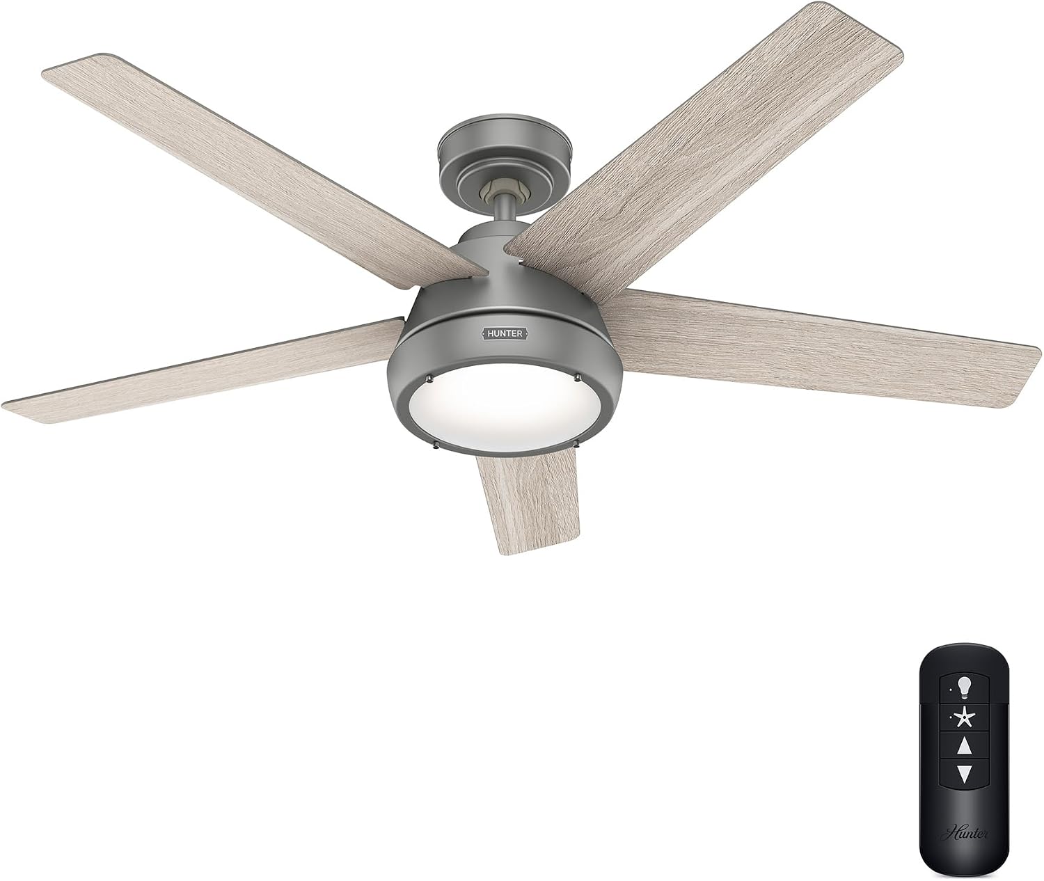 Hunter Fan 52 inch Casual Matte Silver Indoor Ceiling Fan with Lights and Remote Control for Bedroom, Living Room/Family Room, Dining Room, Kitchen, Office (Renewed)
