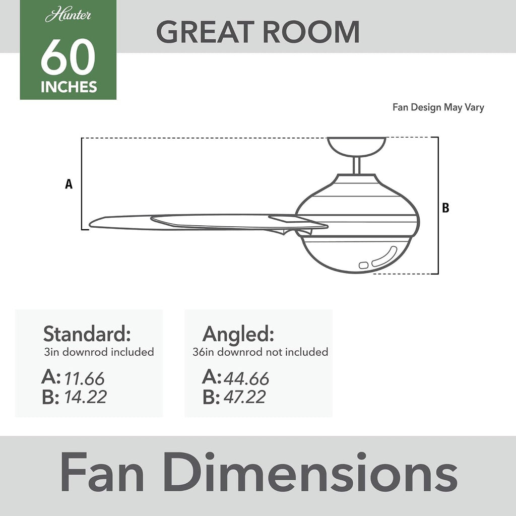 Hunter Fan 60 inch Indoor Ceiling Fan with Light and Remote, White Ceiling Fan for Bedroom, Living Room, Office, Kitchen, 6 Blades (Renewed)