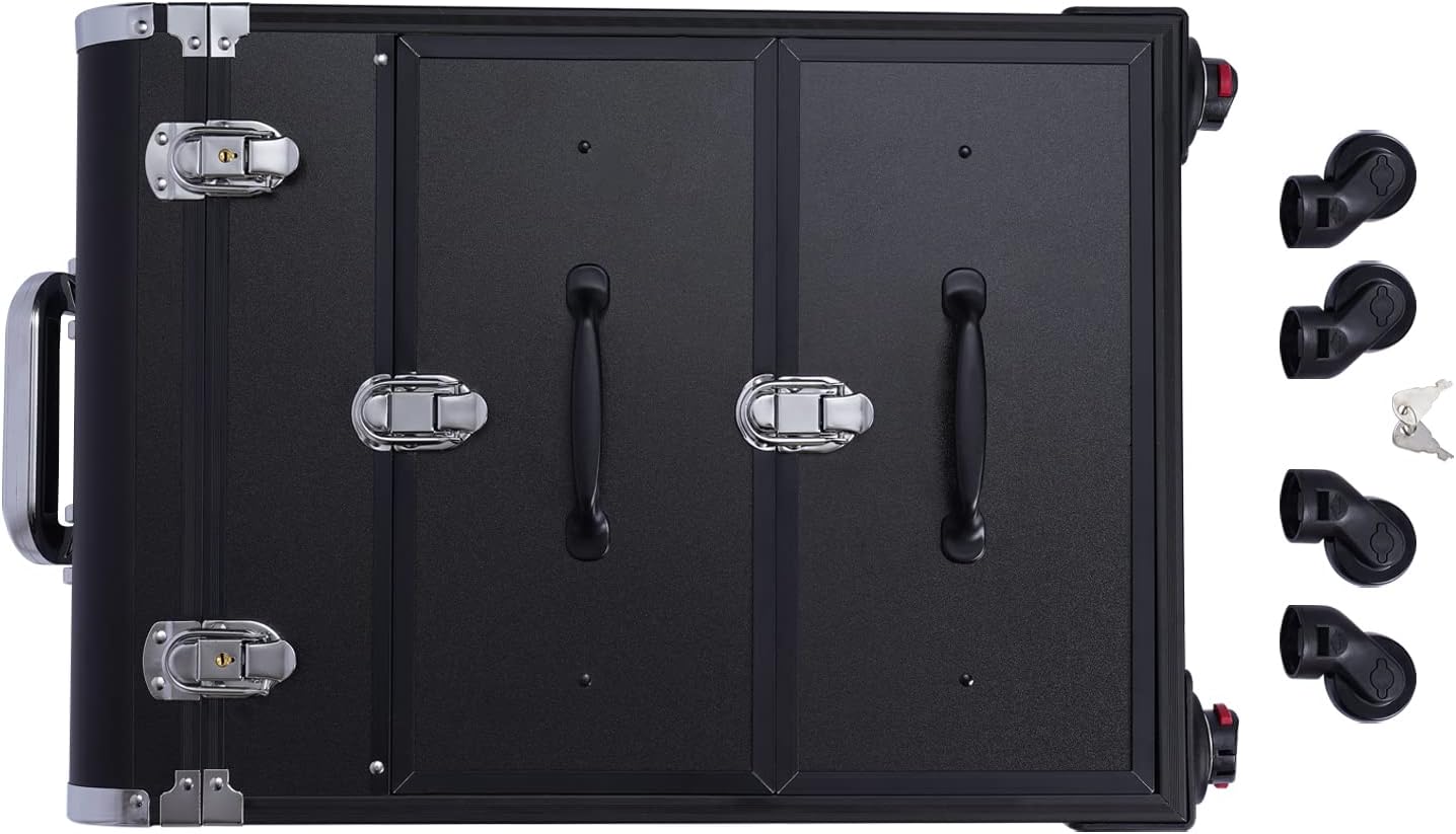 Professional Rolling Makeup Case Train Case Portable Cosmetic Organizer Trolley Lockable Rolling Make-ups Case Storage Cart Makeup Train Case Cosmetology Case On Wheels (Black|3 trays|Type B)