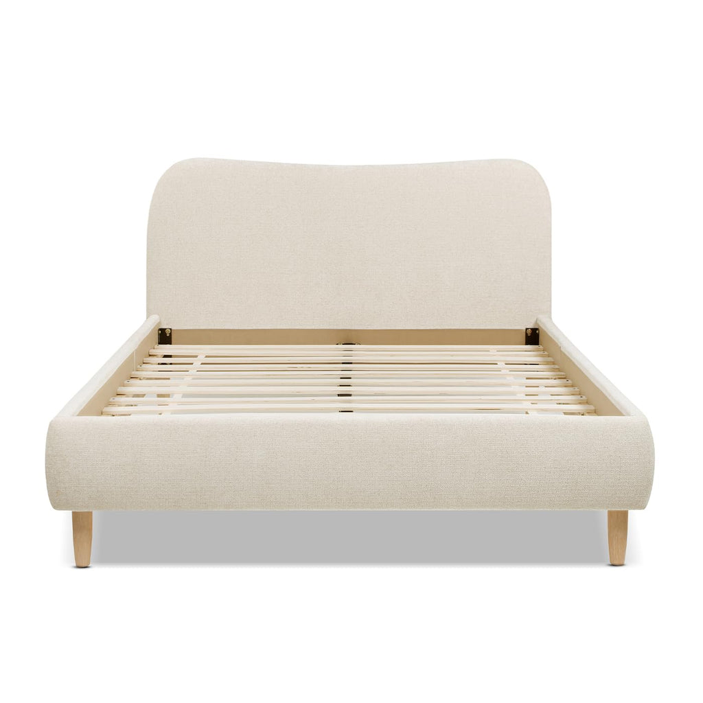 Jennifer Taylor Home Roman Curved Headboard Upholstered Platform Bed, Queen, Oatmeal Light Beige Chenille