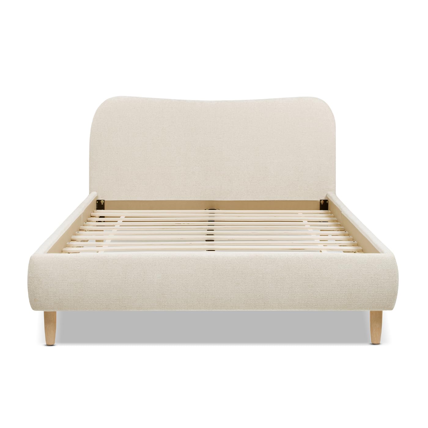 Jennifer Taylor Home Roman Curved Headboard Upholstered Platform Bed, Queen, Oatmeal Light Beige Chenille