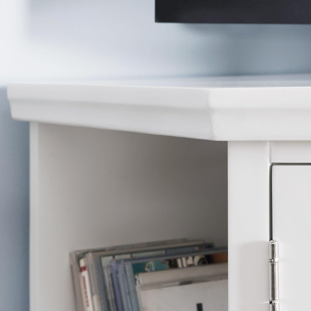 Leick Home Corner TV Stand, 60 in, Beveled Glass Doors, Solid Wood, Adjustable Shelves, Easy Assembly, White, 56 in L x 20 in W x 25 in H, Item 85387