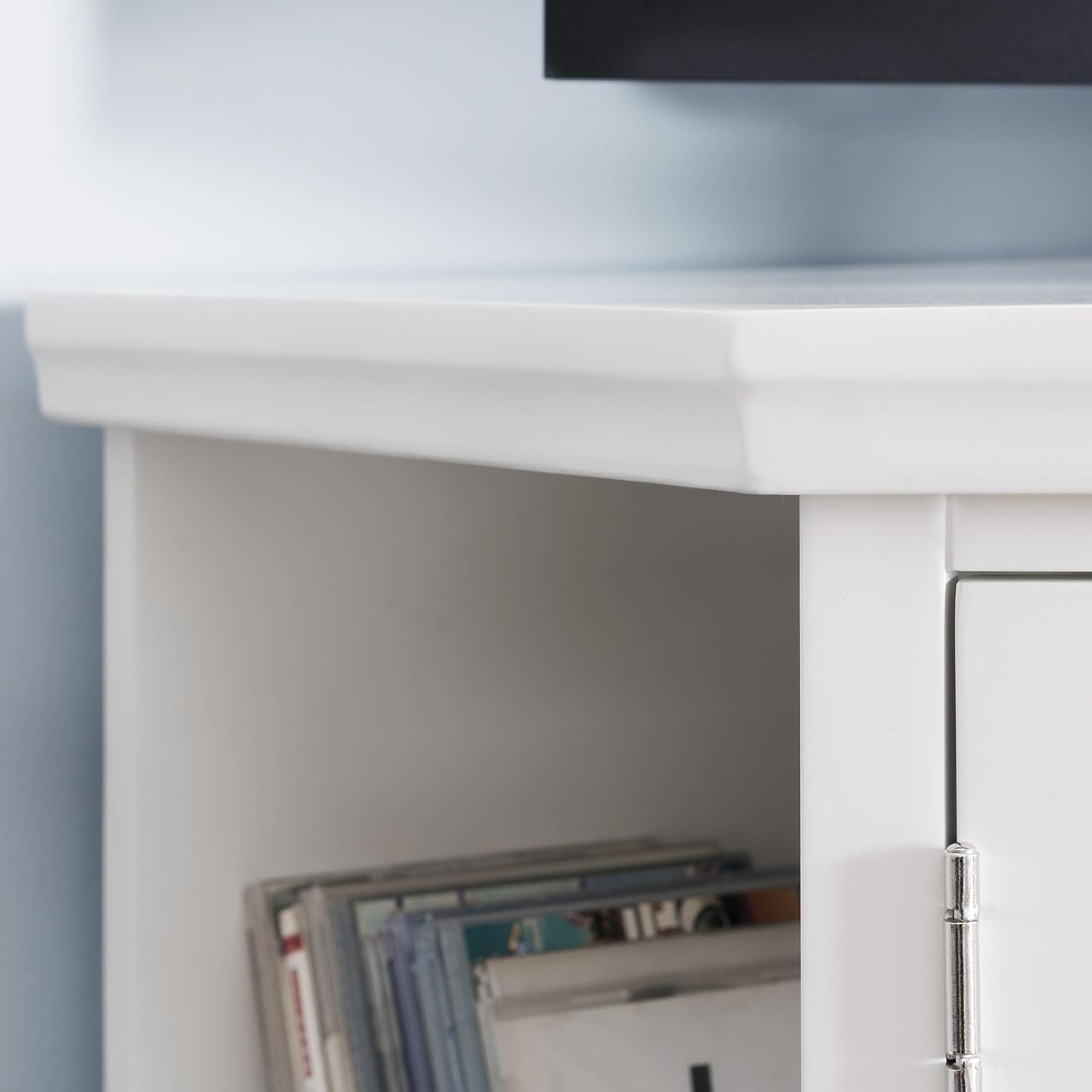 Leick Home Corner TV Stand, 60 in, Beveled Glass Doors, Solid Wood, Adjustable Shelves, Easy Assembly, White, 56 in L x 20 in W x 25 in H, Item 85387