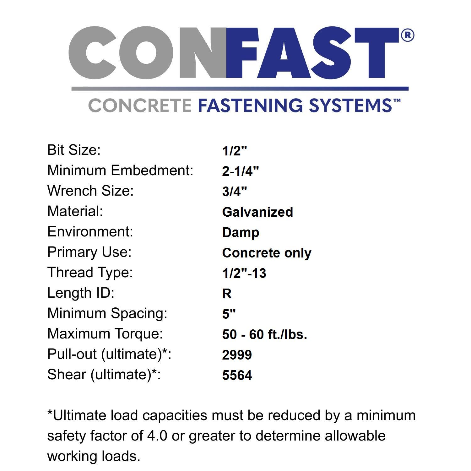 CONFAST 1/2' x 10' Galvanized Wedge Anchor (Box of 25)