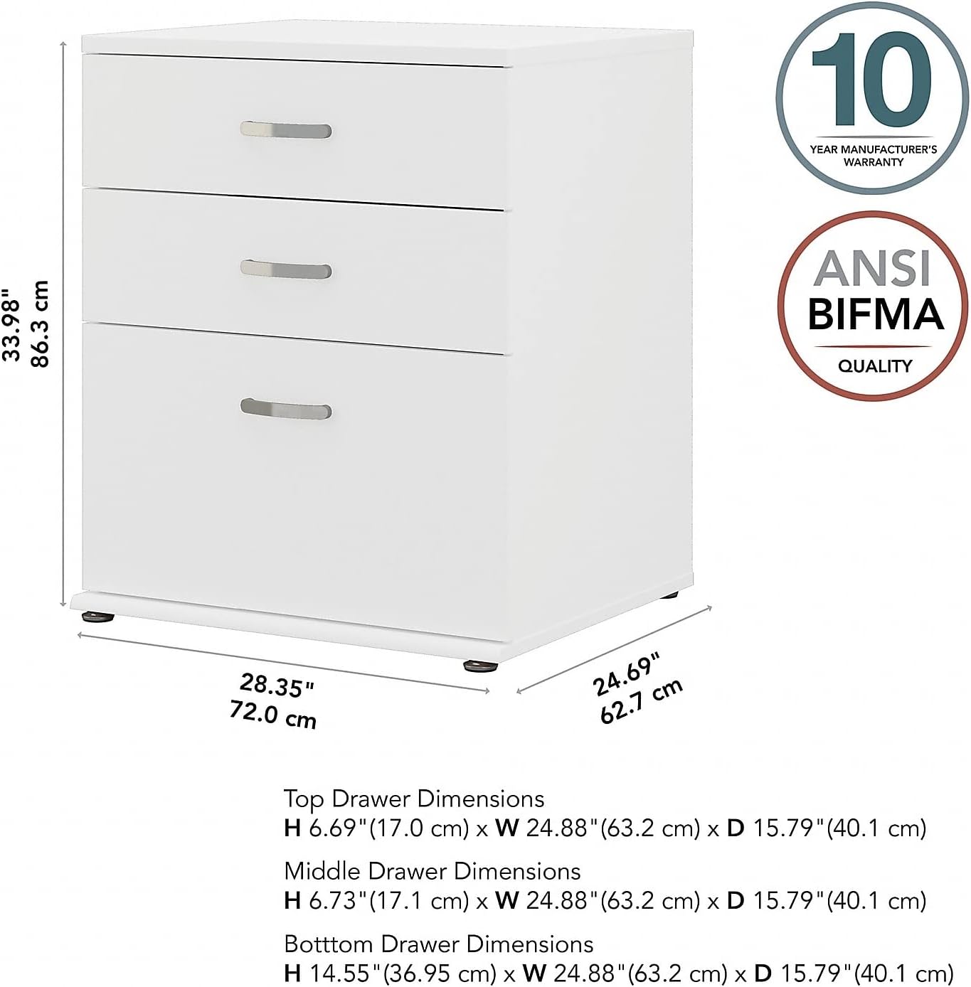 Bush Business Furniture Universal Floor Storage Cabinet with Drawers in White