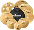 Arborea Cymbal Pack for Drum 8 pcs Super Polishing Cymbals Set Brilliant Gold Hero Series Include 14'Hihats 16'Crash 18'Crash 20'Ride Bonus 10' Splash 16'Ozone Stacker 18' China Cymbal Free Cymbal Bag