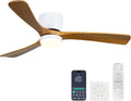 Ceiling Fans with Lights and Remote Control, 42 Inch Solid Wood Blade, Low Profile Flush Mount, LED Dimmable DC Reversible Modern Ceiling Fans with APP Control for Bedrooms, Living Rooms, Patio, White