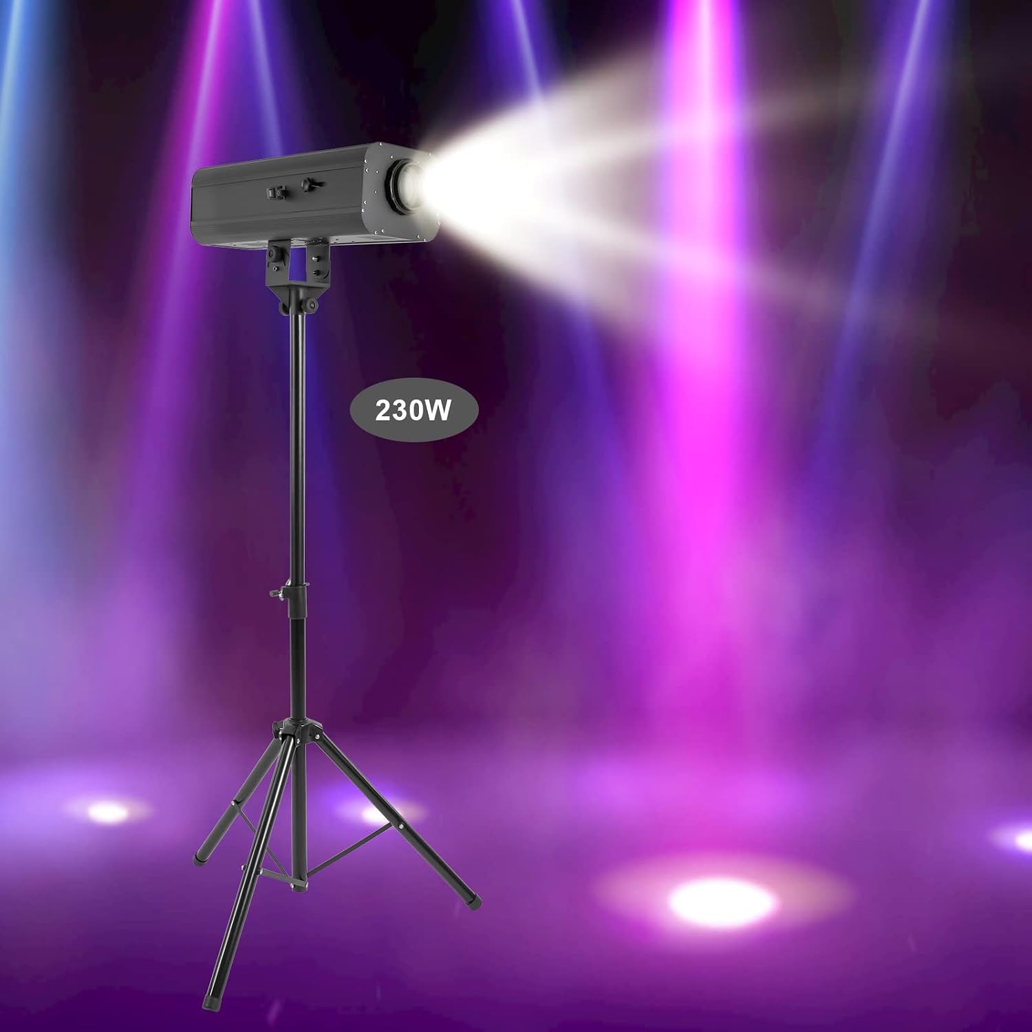 LED Stage Spotlight 230W 110V, DJ LED Lighting Follow Spot with Tripod Bracket Manual Control Follow Spot Light Adjustable Aperture 6 Colors for Party Disco Clubs Stage Effect (230W)