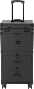 Rolling Makeup Case, Cosmetic Organizer Trolley Train Case with Keys, Large Storage Swivel Wheels Salon Barber Traveling Trunk for Make Up Hairstylists Nail Tech (Black with 4Keys)