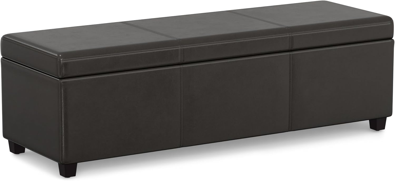 SIMPLIHOME Avalon Extra Large Storage Ottoman Bench - 54 inch Wide Upholstered Vegan Leather Rectangular Lift-Top Ottoman in Tanners Brown, Contemporary Bench for Living Room with Hidden Storage