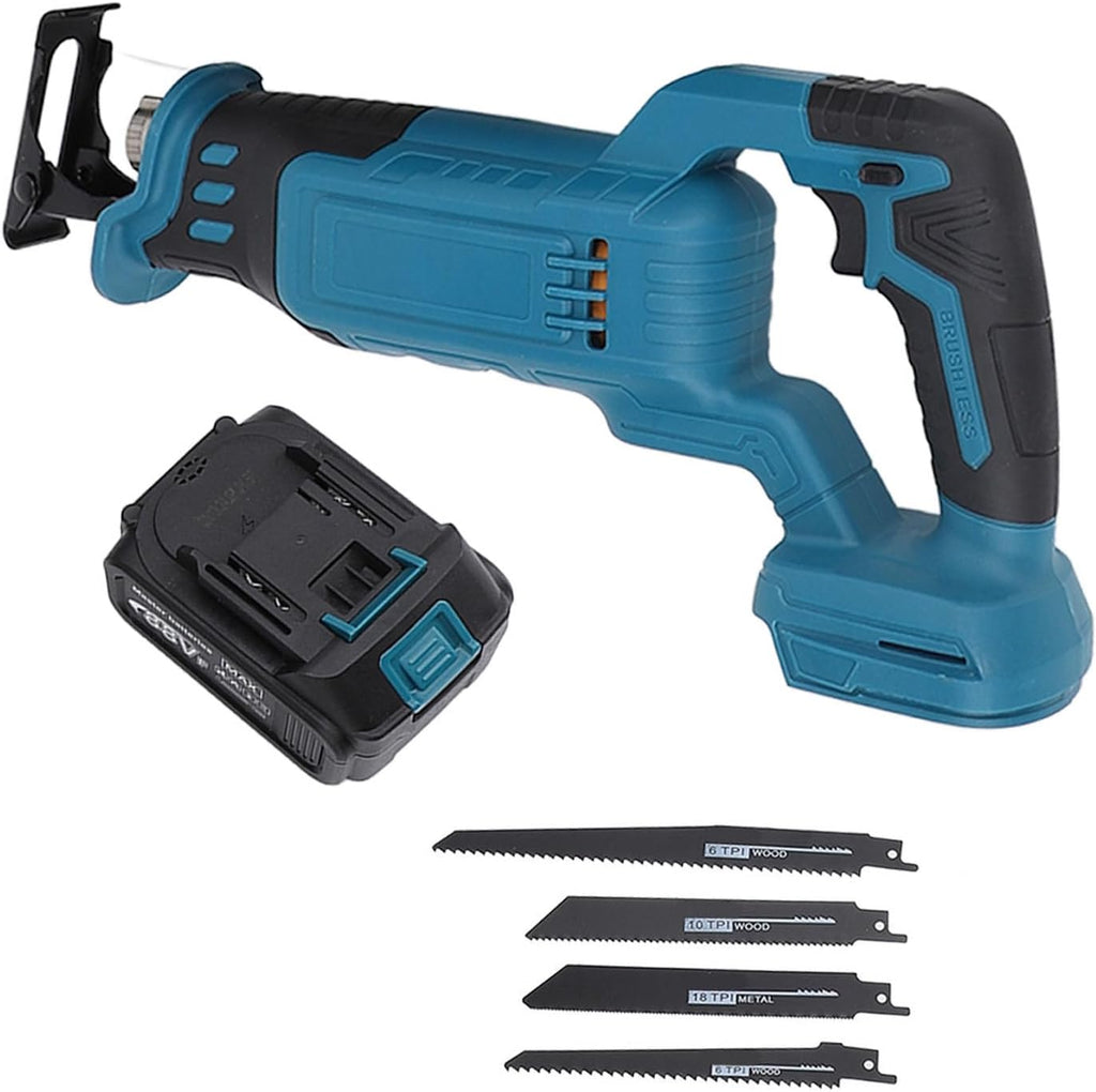 Cordless Reciprocating Saw, 88V Brushless Handheld Reciprocating Saw with 4000mAh Battery 0 to 3500SPM for Wood Metal Plastic 4 Blades Included (US Plug 100-240V)